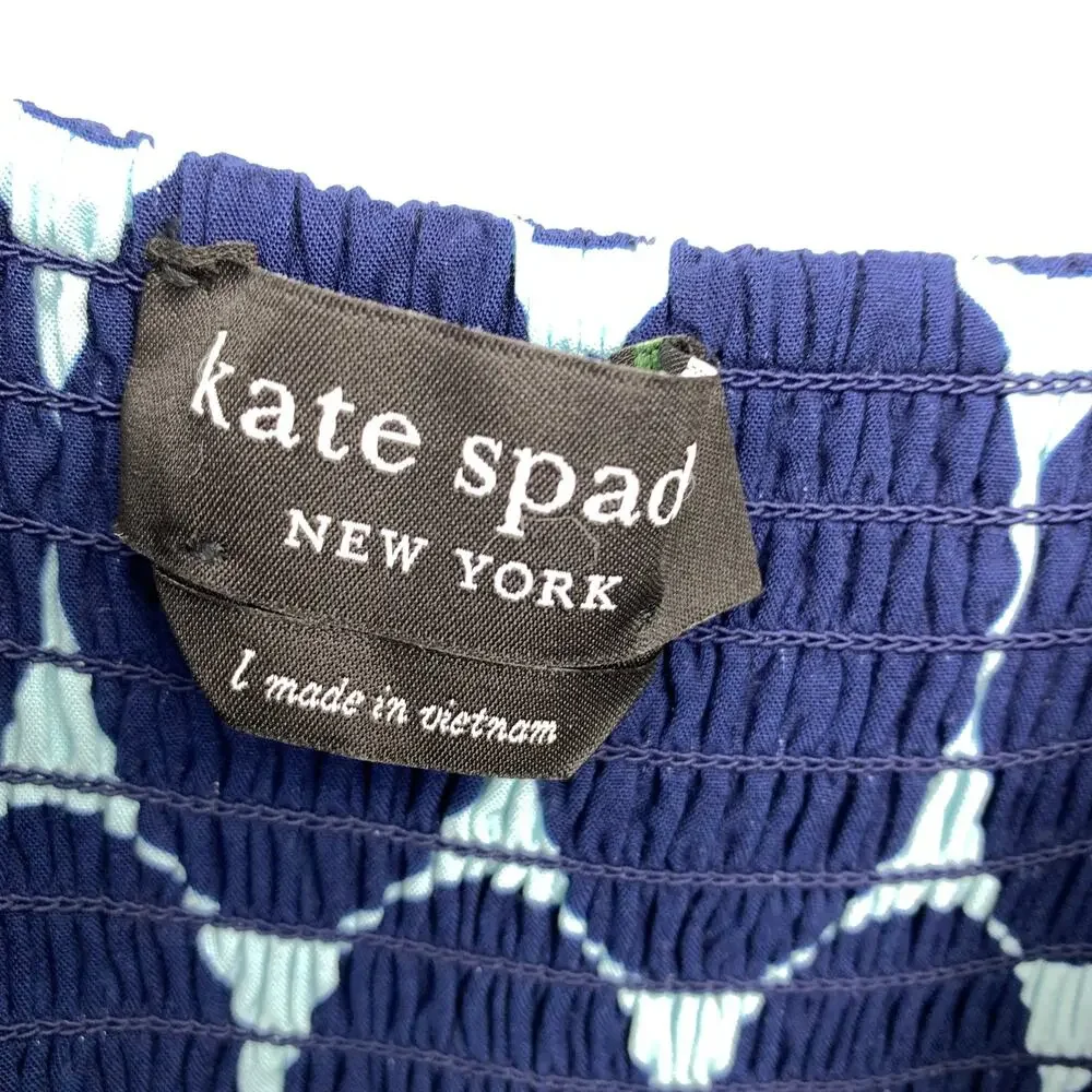 Kate Spade Polka Dot Print Ruffle Midi Dress Womens Size Large Blue Two Tone